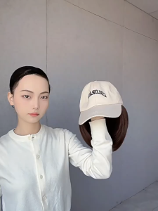 Hat Wig All-in-One Women Korean Bob Short Hair Wig Inner Buckle Cap Wig Summer Fashion Sunscreen Hat Casual All-Match Influencer Hairstyle