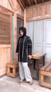 FX - Atasan Batwing Salur Lengan Panjang Bahan Osaka Print