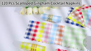 120 Pcs Green Gingham Napkins Sage Green Napkins Scalloped Green Cocktail Napkins Paper Plaid Napkins for Summer Picnic Barbecue Baby & Bridal Shower5 x 5 Inches