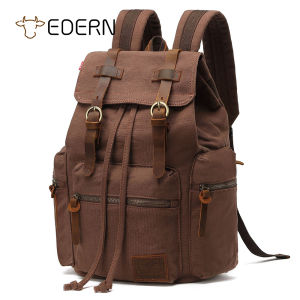 EDERN Retro Canvas Backpack for Men Canvas Schoolbag 15.6-inch Laptop Bag Large Capacity Rucksack Drawstring Backpack Shoulder Bag
