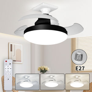 LED E27 Ceiling Fan Lights with Remote Control Invisible Fan Blades Three Color Dimming Silent for Living Room Bedroom Office