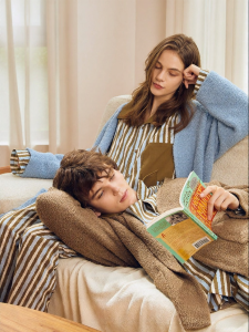 Teddy Velour Opening Pajamas for Women Thick Warm