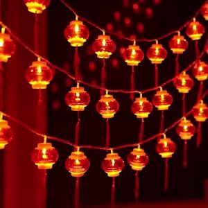 โคมแดงตรุษจีน โคมไฟตรุษจีน โรแมนติกจีนโคมไฟสีแดงสไตล์ไฟสตริงปีใหม่ เทศกาลฤดูใบไม้ผลิ นํา ฟู ตัวอักษรโคมไฟแขวนโคมไฟ สําหรับตกแต่งเทศกาลฤดูใบไม้ผลิ