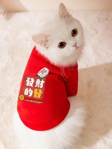 New Years Cat Clothes Winter Warm Festive Anti-Fur Loss Blue Cat Doll Pet Autumn Winter Clothes round Neck Sweatshirt Style