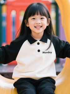 Pure Cotton Long Sleeve Polo Shirt Childrens Sweatshirt Spring Autumn Style Versatile Turn-down Collar T-shirt for Girls