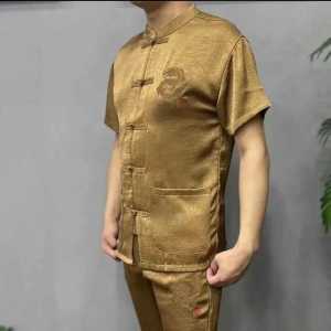 New Chinese Style Mens Short Sleeve Shirt Breathable Embroidered Stand Collar Open Cardigan Comfortable Summer Fashion Urban Casual