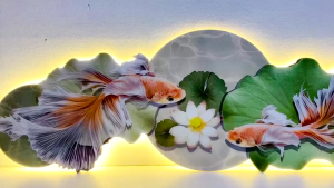 (ẢNH CHỤP) Tranh đèn led uv cá và hoa sen 11 trang trí decor phòng khách quán kèm đinh