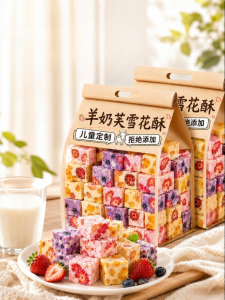 KUOBAOWU | Handmade Strawberry Goat Milk Flavored Pulling Strips Snowflake Crisp