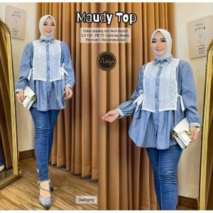 ATASAN WANITA MAUDY TOP STRIP KOMBI BRUKAT