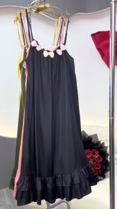 Váy Ngủ Nữ HEUN YOUNG Đầm Ngủ 2 Dây Dáng Dài Lụa Latin Thiết Kế 3 Nơ Freesize 45-70kg