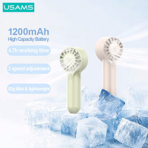 Usams ZB288 Mini Fan 1200mAh High Capacity Battery 3 speed adjustment High-speed Handheld Hand Fan Portable USB Rechargeable Small Pocket Fan