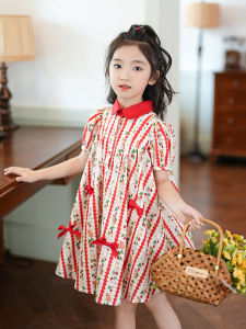 Princess Dress for Little Girls Summer Print Bubble Sleeve Sweet Female Childrens Dress A-Line Skirt Original Design Childrens Clothing