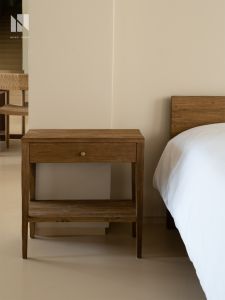 NONG HOME | Retro Minimalist Wabi-Sabi Solid Teak Wood Bedside Table