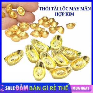 COMBO 10 Thỏi Vàng Thần Tài Trang Trí Tết - Charm Thỏi Vàng Tài Lộc May Mắn Mini CHIÊU TÀI TẤN BẢO