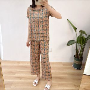Bộ Đồ Ngủ Lụa Cotton Mùa Hè Cho Nữ Bộ Đồ Ngủ Tay Ngắn Mỏng Phong Cách Xuân Thu Quần Áo Mặc Nhà Bằng Cotton Nhân Tạo Hai Mảnh