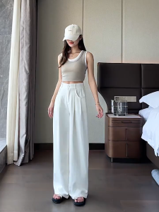 กางเกงขายาวผู้หญิง ทรงกระบอกใหญ่ กางเกงแฟชั่น และสันทนาการ เอวสูงปรี๊ด งานซิปหน้าตะชอ นุ่ม ทิ้งตัวสวย#F005