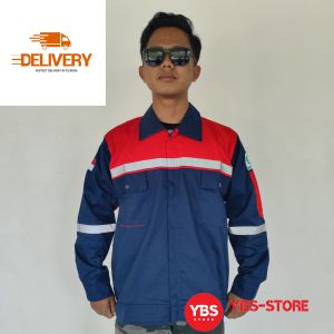Baju Wearpack Safety Seragam Kerja Warna Dongker Kombinasi Merah