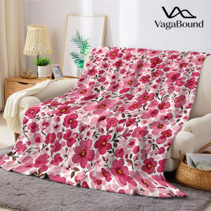 Pink Blossom Floral Flannel Blanket Warm Soft Halloween Christmas Decorative Couch Warm Cozy All-Season Gift