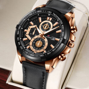 ผู้ชายสีดํากีฬานาฬิกาแฟชั่นหนังสไตล์ 46 มม.ขนาดใหญ่ Luminous ปฏิทินควอตซ์ Casual ทหารสไตล์นาฬิกา