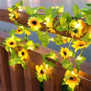 Sunflower LED String Lights Artificial Greenery Vine Garland Warm Light Battery Operated Bedroom Home Party Decor Lamp