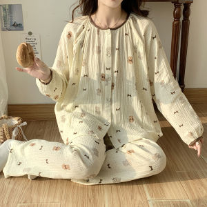 Pure Cotton Airy Maternity Nightgown Set Spring Autumn Pure Cotton Autumn Winter Style Postpartum Nursing Sleepwear for Women