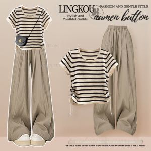 NUMEN BUTTON | Korean Style Youthful Tshirt Slimming High Waist Pants Set