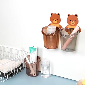 Cốc gấu dán tường đựng bàn chải đánh răng cốc gấu nâu đựng kem đánh răng