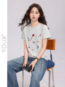 YOUXIANG | Áo Thun Hoa 3D Thêu