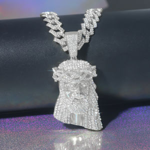 Men Women Hip Hop Pendant Necklace Iced Out Jesus Medal Pendant Bling Rhinestones Cuban Chain Street Jewelry Gift For Your Lover