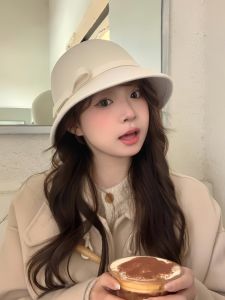 Hebe Style Woolen Fisherman Hat Women Spring Autumn New French Vintage Face Slimming Pot Hat Noble Ladies Gift Hat Trendy