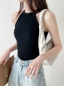 Áo Ba Lỗ Không Tay Ôm Vừa Vặn Cổ Treo Có Đệm Ngực Dành Cho Nữ Áo Khoác Ngoài Mùa Hè 2023 Áo Ba Lỗ Không Tay Cổ Treo