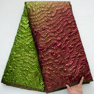 Vải Ren Jacquard Cao Cấp Châu Phi 5 Thước Họa Tiết Sóng Màu Xanh Lá Cây Đỏ Đô Hai Tông Chất Liệu Polyester Thân Thiện Với Môi Trường Dùng Cho Váy Cưới Đầm Dạ Hội