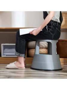 Plastic Universal Wheel Stool For Home High Stool Library Pedal Step Stool Multi-Function Movable Telescopic round Stool Blue