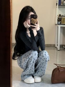 CHANGTONG | Cool and Stylish Outfit Set with Blouse and Floral Long Pants