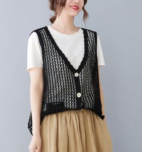 Áo Len Cardigan Dệt Kim Rỗng Mùa Xuân Hè Áo Khoác Ngoài Rộng Rãi Thoải Mái Thời Trang Cá Tính Áo Vest Cổ Chữ V Tay Dài Bằng Cotton