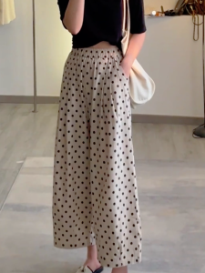 MANMI | Elastic Waist Dots Summer New Loose Slimming Capri Wide-leg Trousers