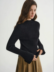 DUSHU | Oversized Cozy Flare Sleeve Irregular Hem Sweater Knitwear 1/2 Turtleneck