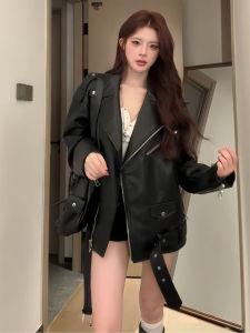 Black Motorcycle Clothing PU Leather Coat Female Stylish Spring & Fall New Arrival American Retro Small Fancy Jacket
