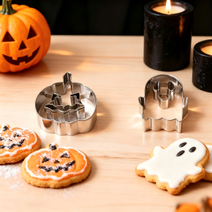2PCS Halloween Cookie Cutter Set Food Grade Stainless Steel Pumpkin Ghost Molds Multi-Purpose For Fondant Cheese Fruit Bakin