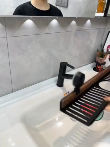 Walnut Suction Cup Bathroom Shelf No Drilling Faucet Organizer Rack Wall Mounted Sink Shelf for Bathroom