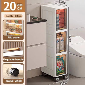 GEEK-Folding Storage Cabinet Kitchen Storage Cabinet Plastic Cabinet with Wheels Gap Storage Cabinet Transparent Flip-Top Storage Cabinet