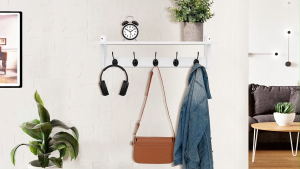Wooden Wall Mounted Storage Rack Entrance Key Rack Solid Wood Bathroom Storage Rack Entryway Wall Hooks with Shelf Entryway Wall Hooks For Bedroom Living Room Kitchen Bathroom