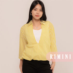 RIMINI - Kemeja Katun Lengan Panjang Stripes Shirt Size XS-3XL - Ileva Top 7611