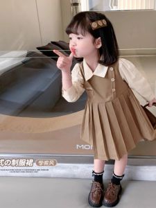 Princess Dress for Girls Autumn Fashionable School Style A-Line Skirt Suitable for Toddlers And Young Children Pure Color Casual