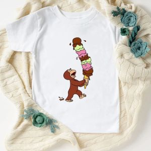 Bandai | Newly boys t shirts Curious George Cartoon print under yellow hat monkey kids shirt cute girls t-shirts birthday costume tops