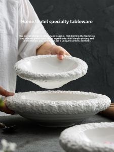 YOGEHOME | Rock Texture Deep Bowl Home & Hotel Use Ceramic Soup Bowl