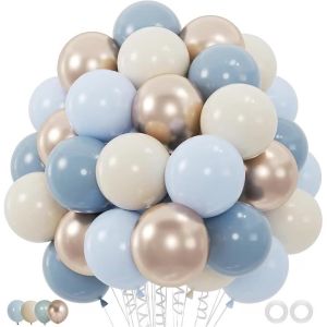 60PC 12" Dusty Blue/Slate Blue/Sand White/Champagne Gold Confetti Balloons Set for Baby Shower Wedding Graduation Birthday Elega
