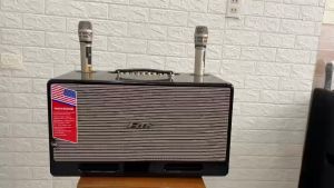 Loa kéo xách tay thùng sơn tĩnh điện sơn bóng gỗ cao cấp 2 bass đôi 20 và 2 chép tay micro cao cấp chuyên karaoke và nghe nhạc