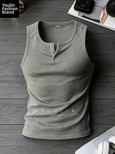 YOULIN | Fit and Muscle Defining Sleeveless Tshirt Grey Henley