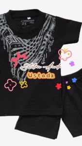 Setelan Kaos Anak laki Laki Motif Ustadz / Surban dan Celana Pendek Anak Usia 1-6 Tahun Bahan Katun